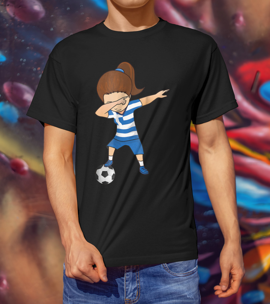 Greece Girl Dabbing On Soccer Ball Greek Football Player T-Shirt