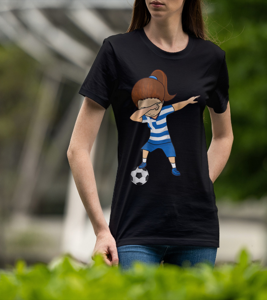 Greece Girl Dabbing On Soccer Ball Greek Football Player T-Shirt
