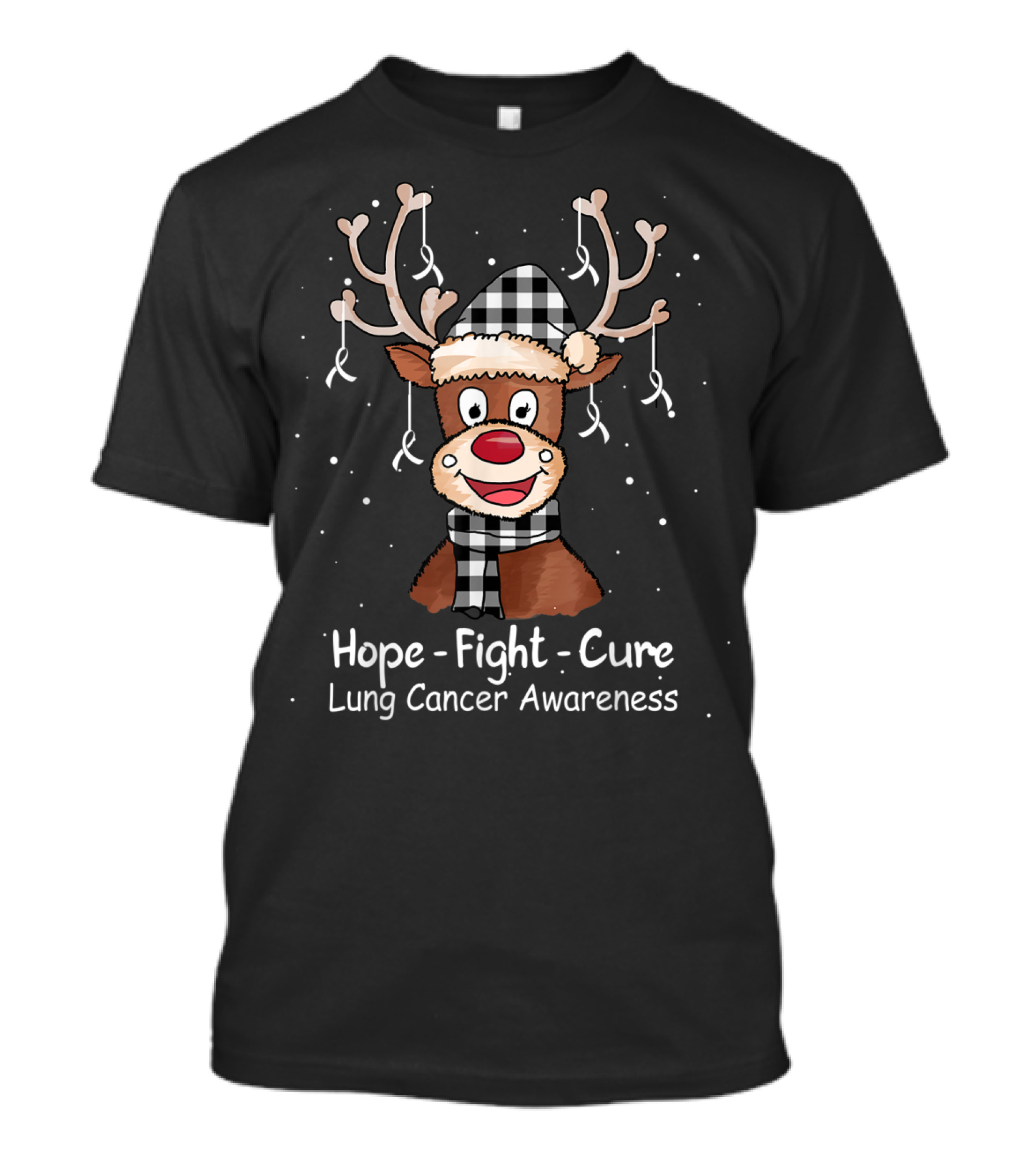 Hope Fight Cure Lung Cancer Awareness Santa Reindeer T-Shirt