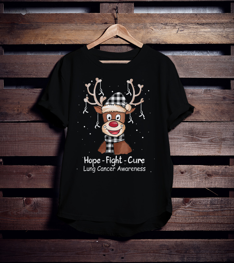 Hope Fight Cure Lung Cancer Awareness Santa Reindeer T-Shirt