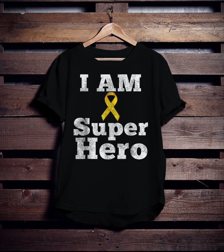 I Am Super Hero Yellow Ribbon Cancer Awareness T-Shirt
