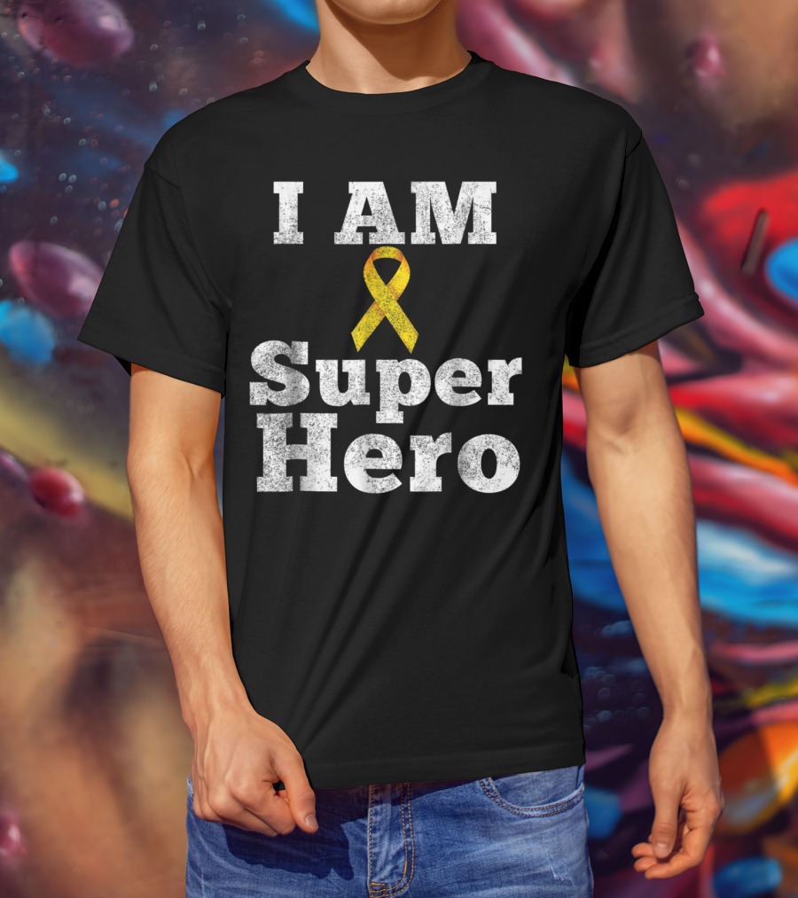 I Am Super Hero Yellow Ribbon Cancer Awareness T-Shirt