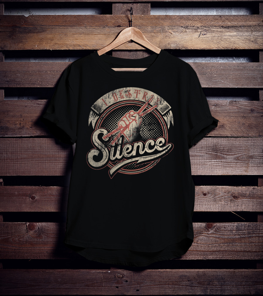 I Destroy Silence Drums Rock Band Musician Fist Holding Drumsticks T-Shirt