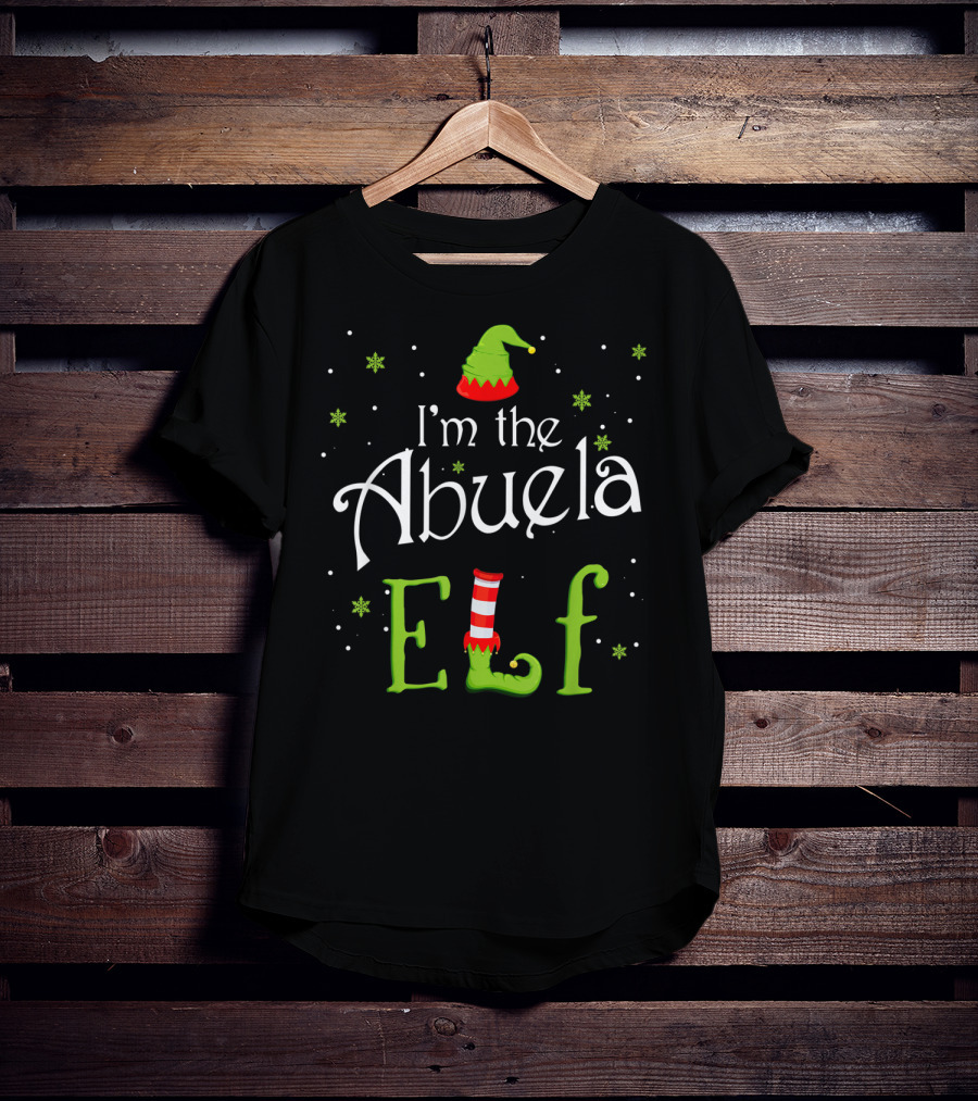 I'm The Abuela Elf Christmas Xmas Family Hat Snowflakes Stocking T-Shirt