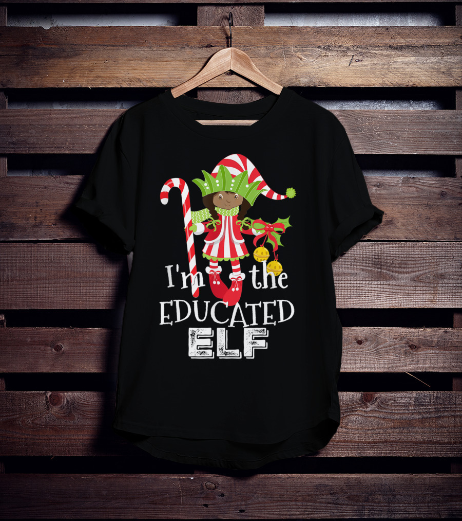 I'm The Educated Elf With Candy Cane And Gift Bow T-Shirt