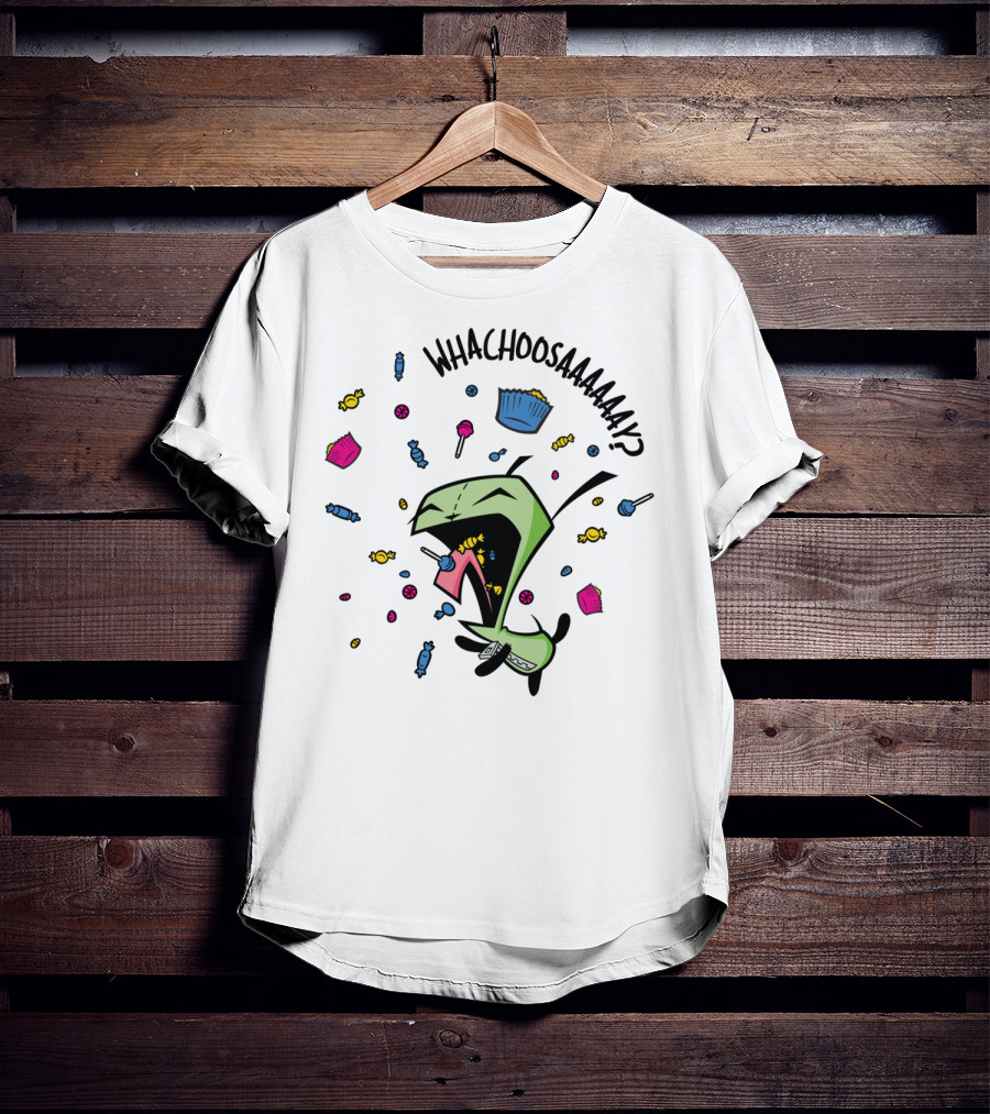 Whachoosaay Invader Zim Gir With Candy And Cupcakes T-Shirt