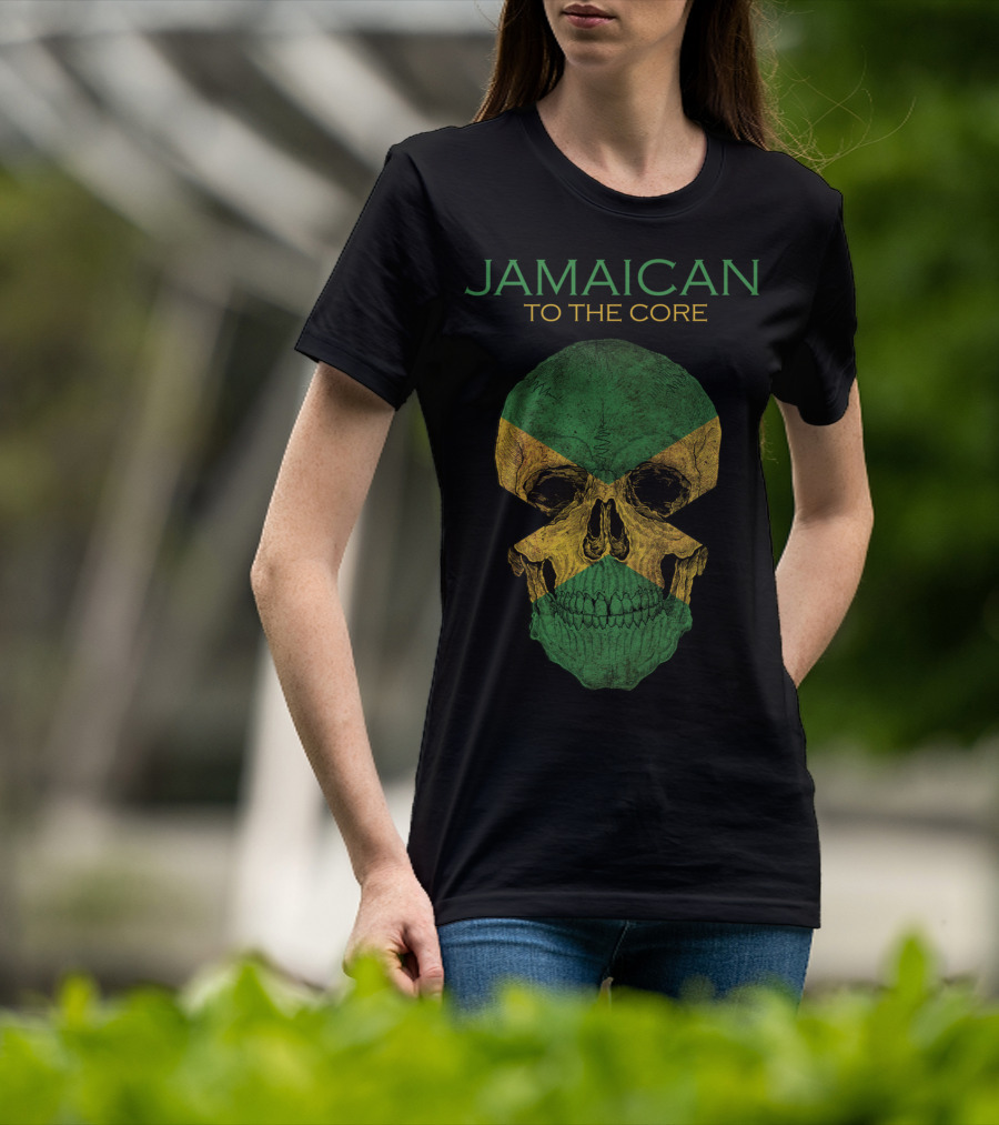 Jamaican To The Core Skull Jamaica Flag T-Shirt