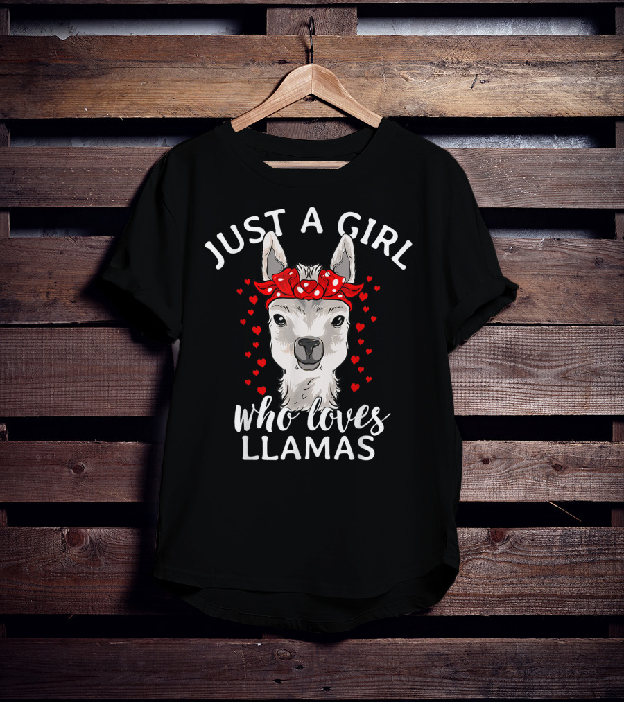 Just A Girl Who Loves Llamas With Hearts And Red Bow T-Shirt