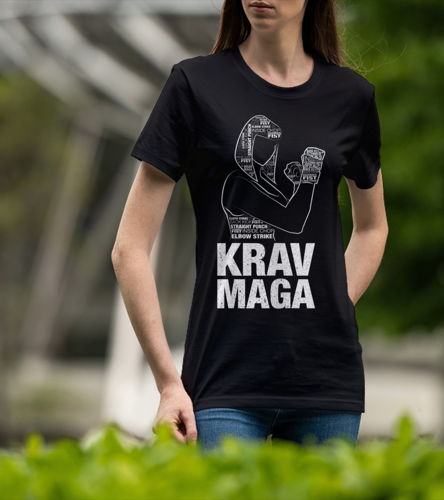 Krav Maga Woman Martial Arts Self Defence Straight Punch Elbow Strike Fist Techniques T-Shirt