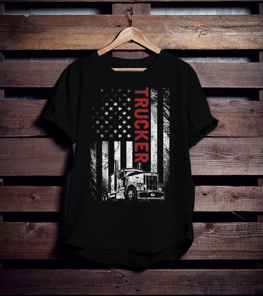 Trucker American Flag Vintage Truck Mens T-Shirt