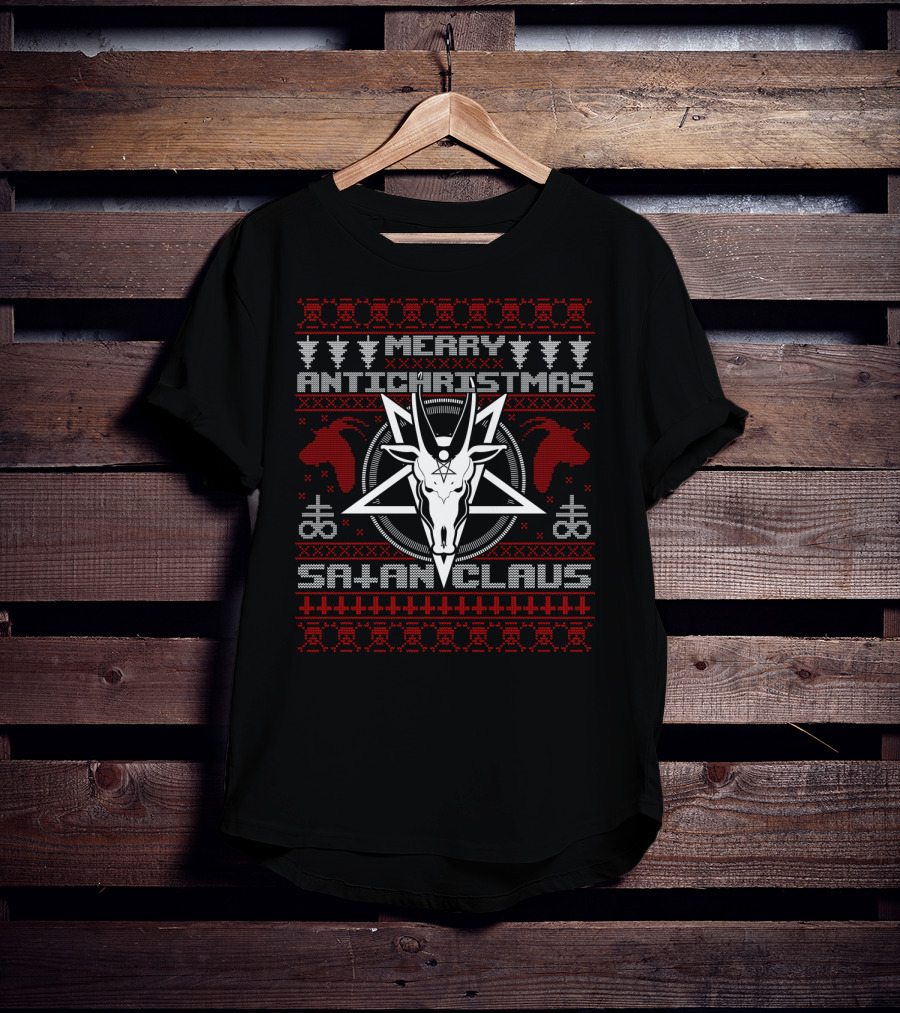 Merry Antichristmas Satan Claus Pentagram Goat Head T-Shirt
