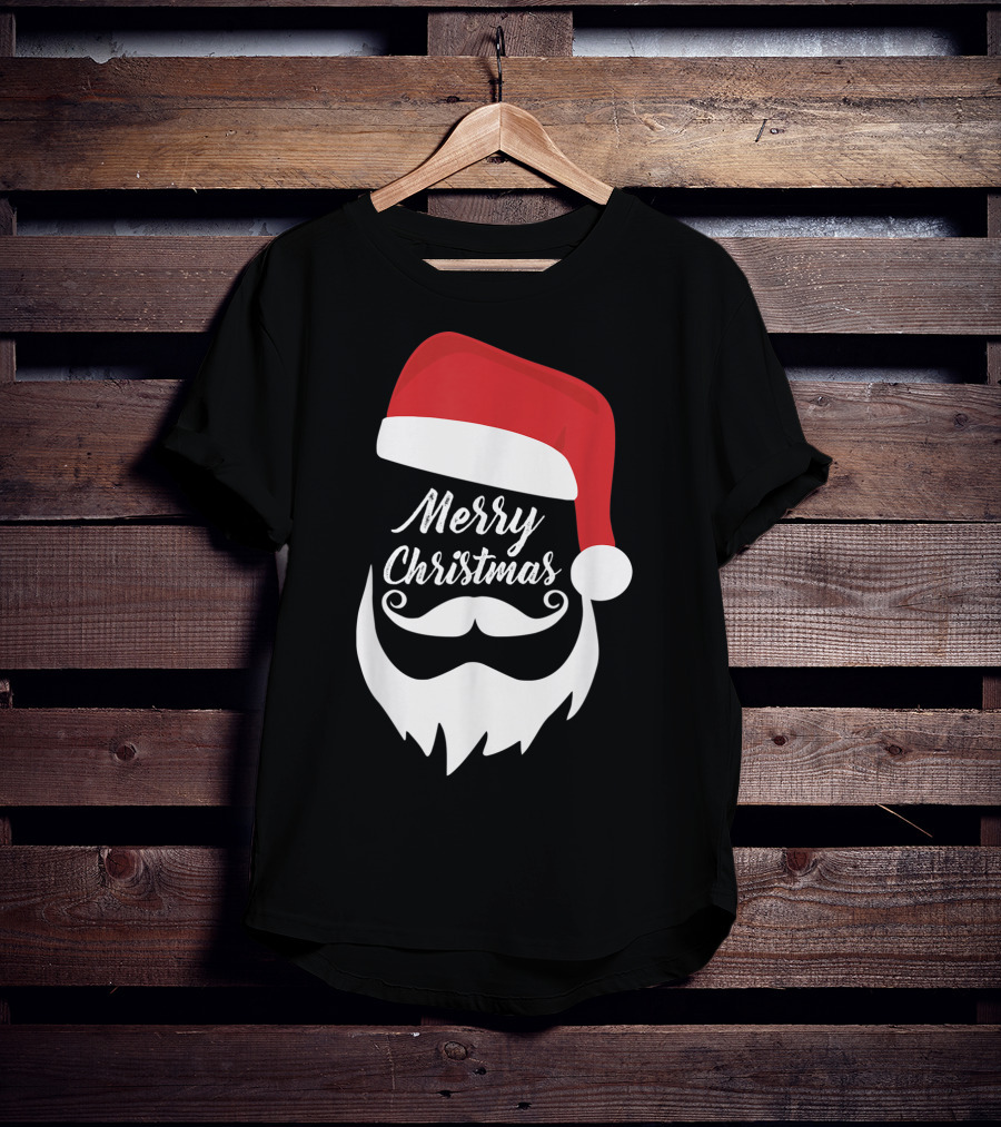 Merry Christmas Bearded Santa With Red Hat T-Shirt