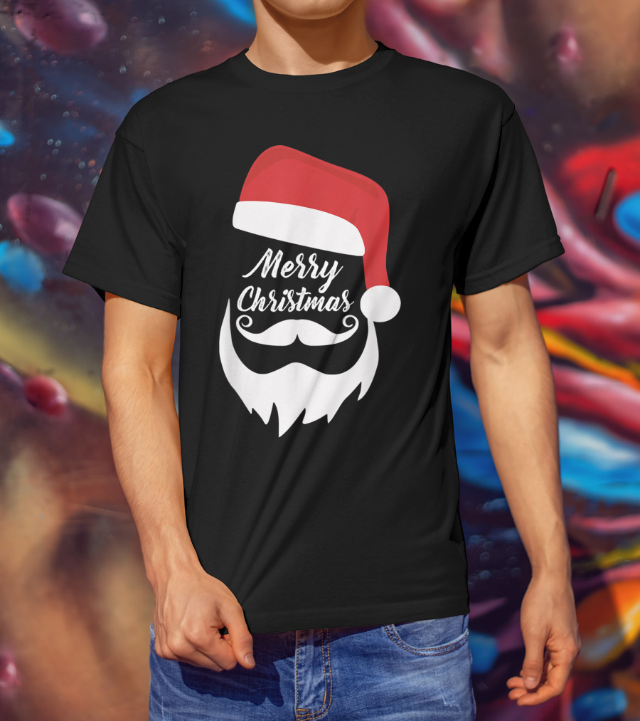 Merry Christmas Bearded Santa With Red Hat T-Shirt