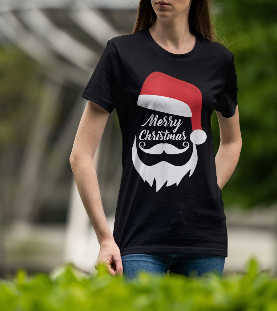 Merry Christmas Bearded Santa With Red Hat T-Shirt