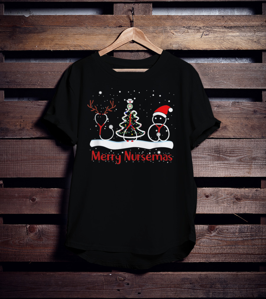 Merry Nursemas Christmas Santa Claus Nurse Tree Stethoscope Light T-Shirt