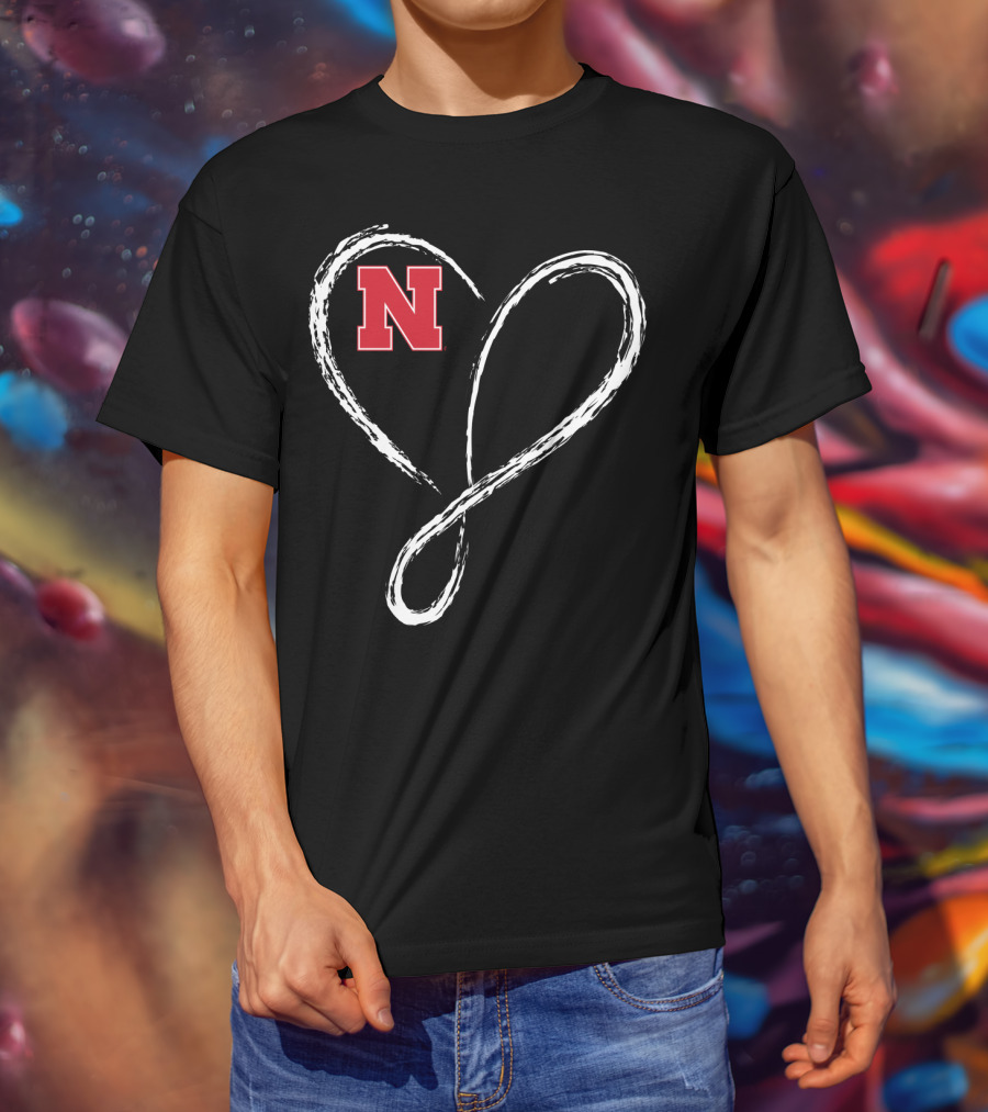 Nebraska Cornhuskers N Logo Love Heart Infinity T-Shirt