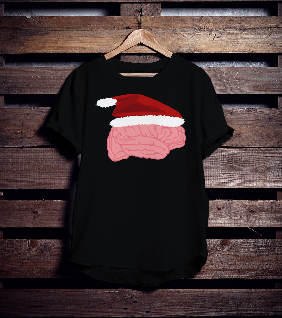 Neurologist Christmas Brain Surgeon Holiday Santa Hat Brain T-Shirt