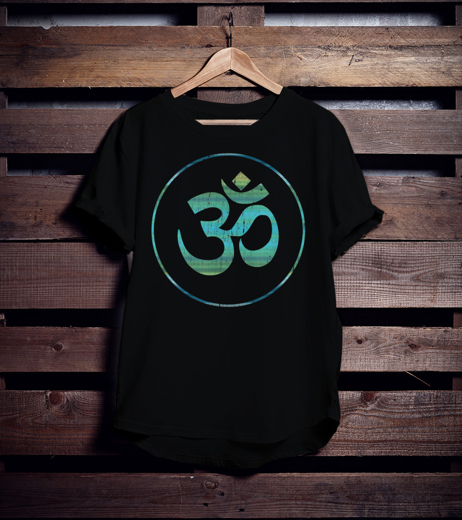 Om Symbol In Circular Blue Gradient For Yoga Meditation T-Shirt