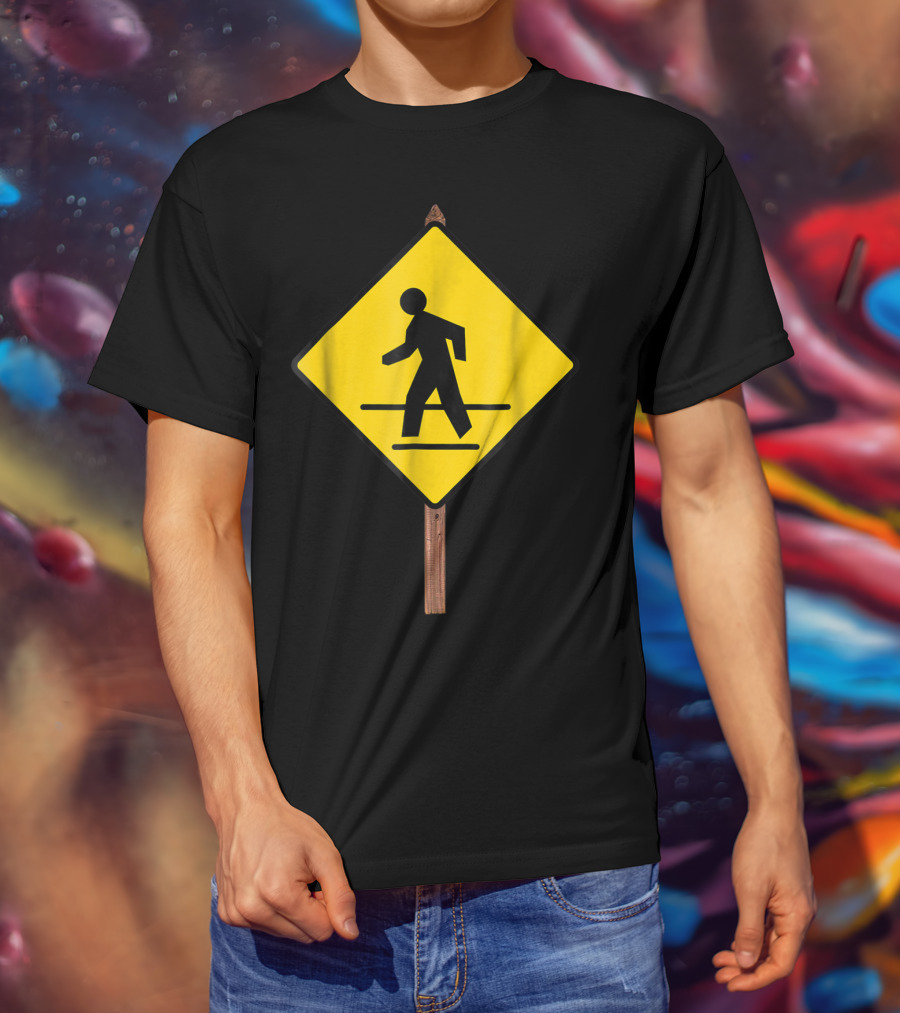 Pedestrian Crossing Road Sign Yellow Diamond Traffic T-Shirt