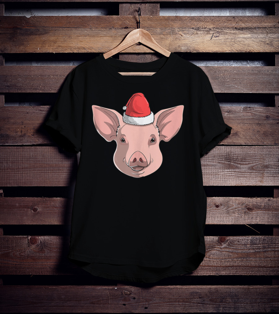 Pig Wearing Santa Claus Hat Christmas Holiday T-Shirt