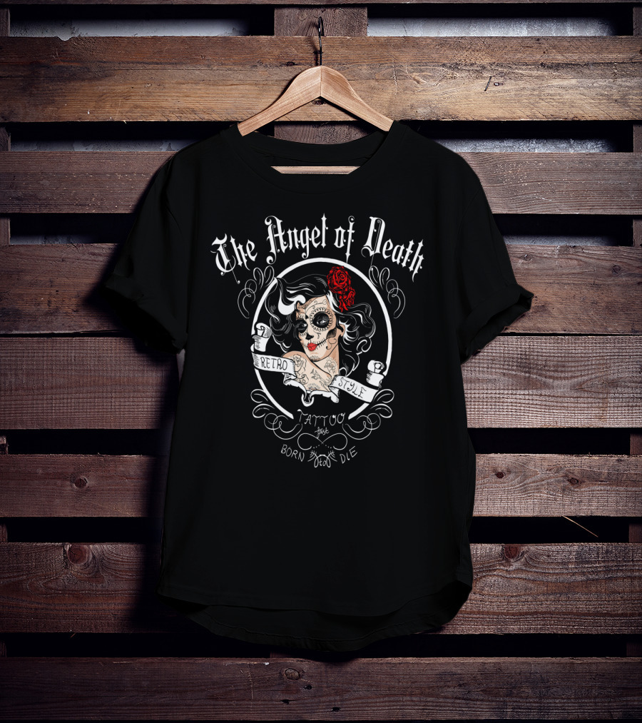 The Angel Of Death Retro Style Tattoo Born To Ride T-Shirt