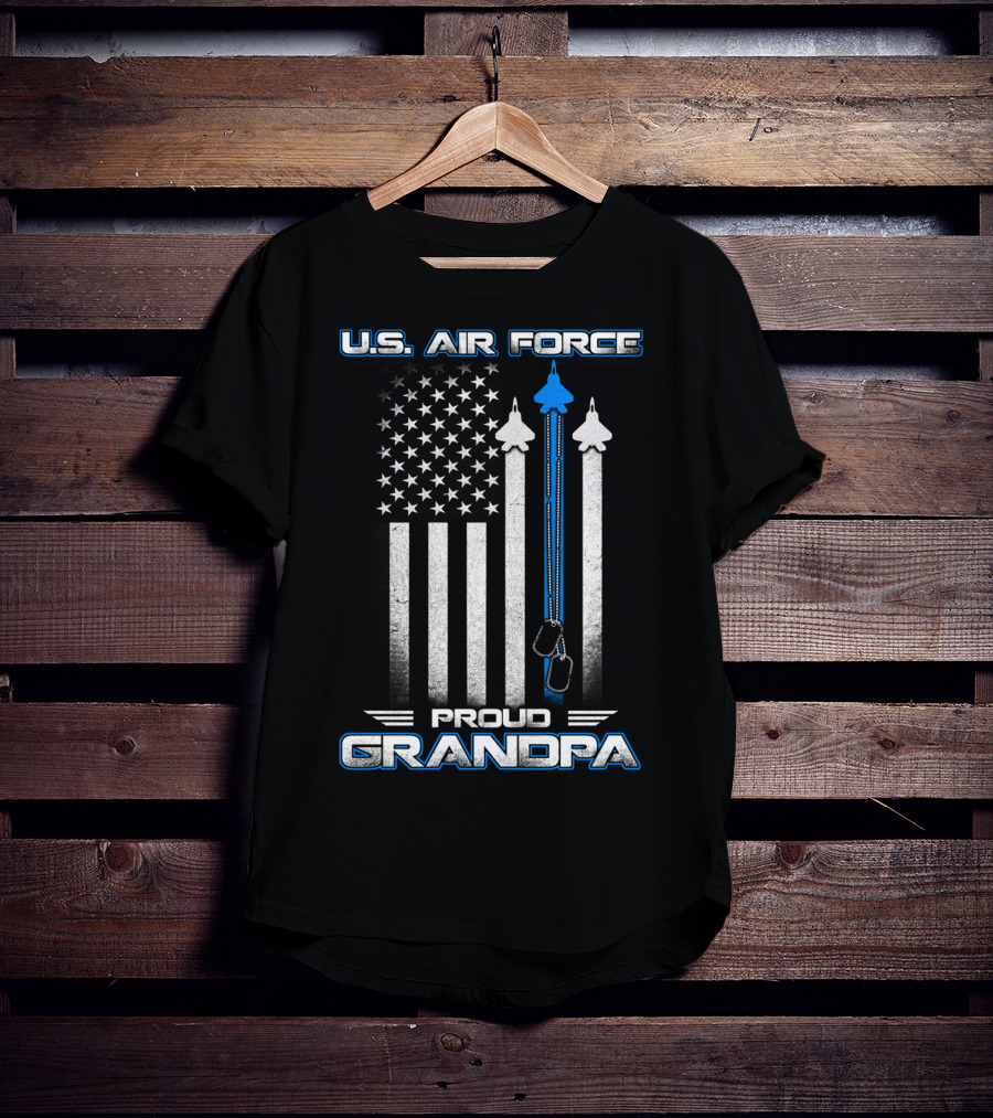 U.S. Air Force Proud Grandpa Flag And Fighter Jets With Dog Tags T-Shirt