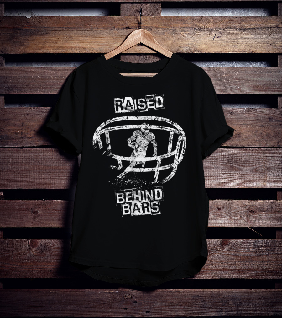 Raised Behind Bars Football Helmet And Player T-Shirt