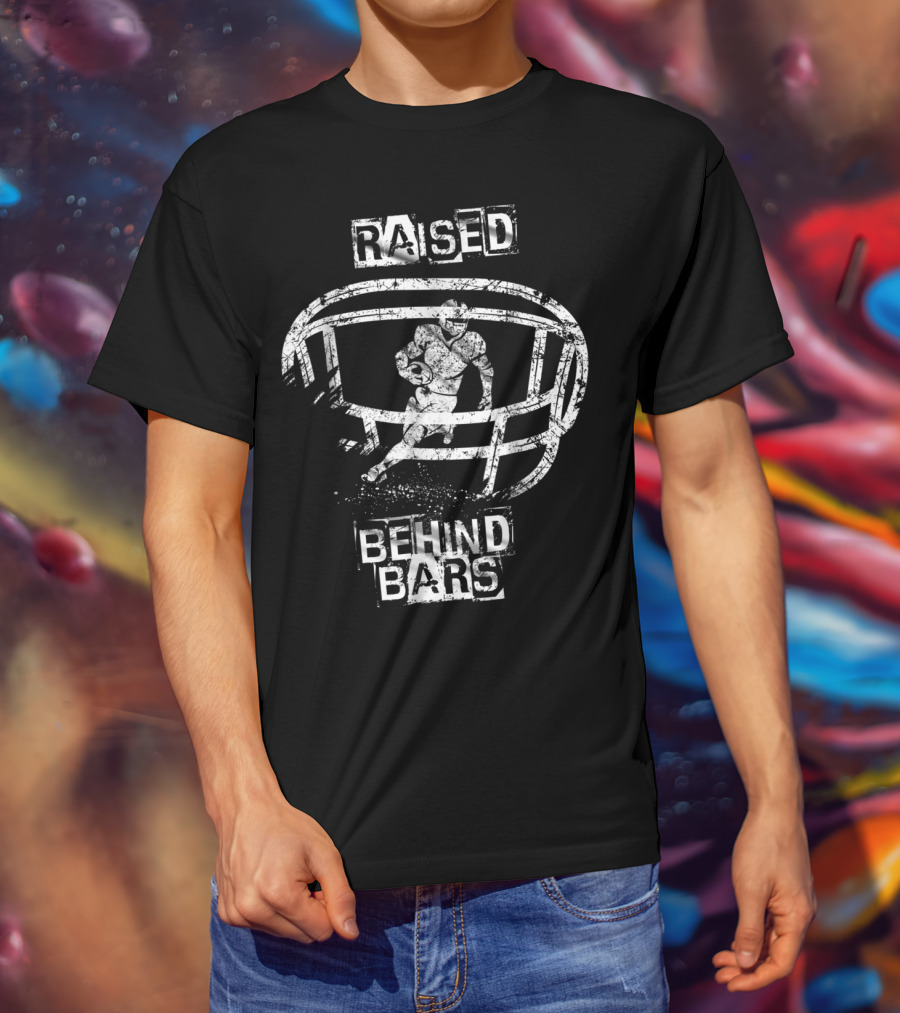 Raised Behind Bars Football Helmet And Player T-Shirt