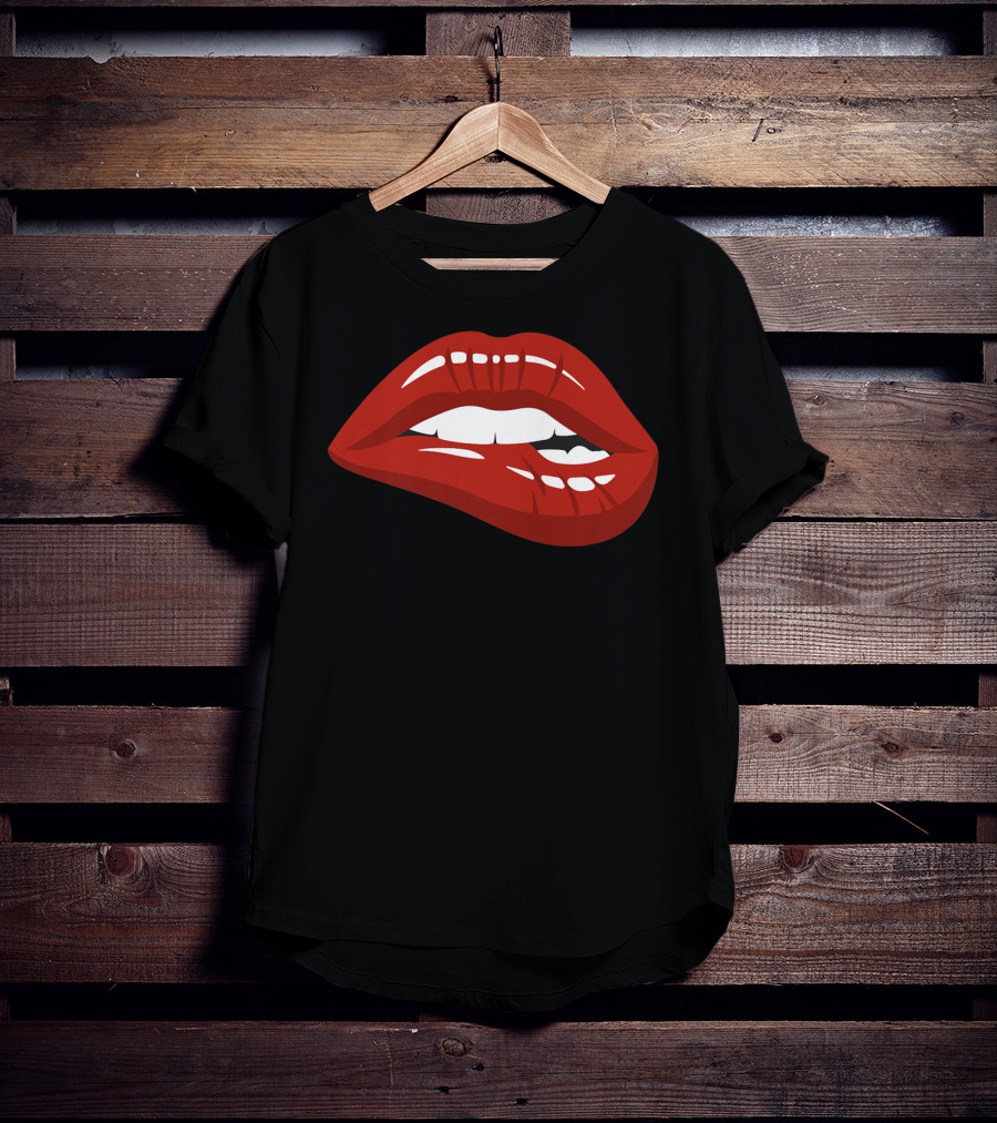 Red Lips Biting Lipstick Makeup Iconic Red Pout T-Shirt