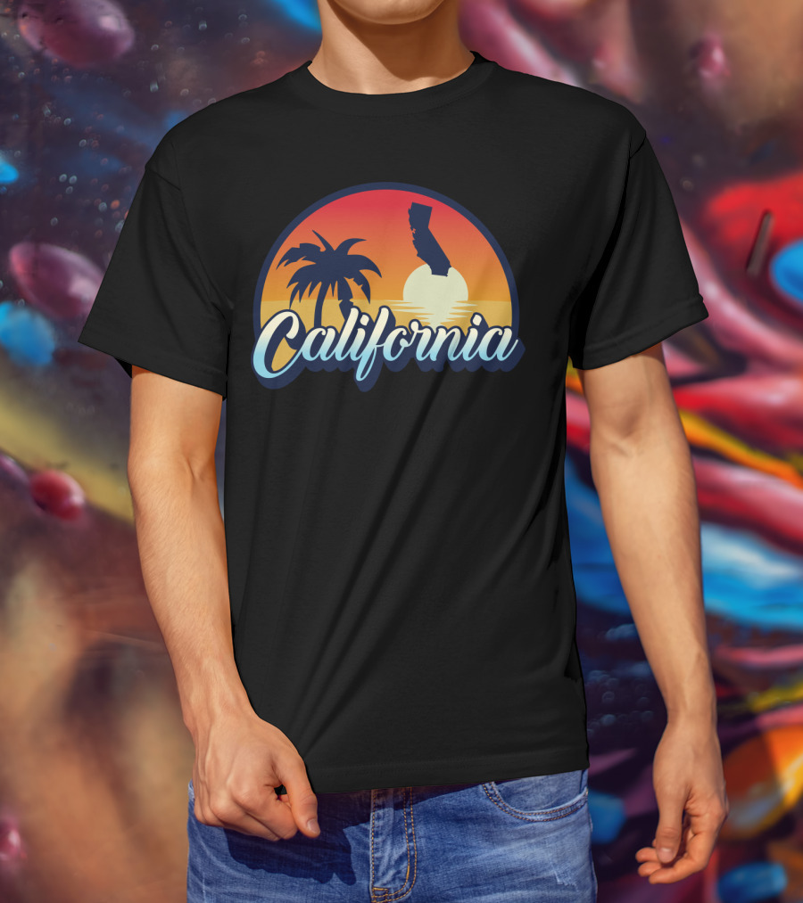 Retro California Beach Vintage Cali Pride Sunset Palm Trees T-Shirt
