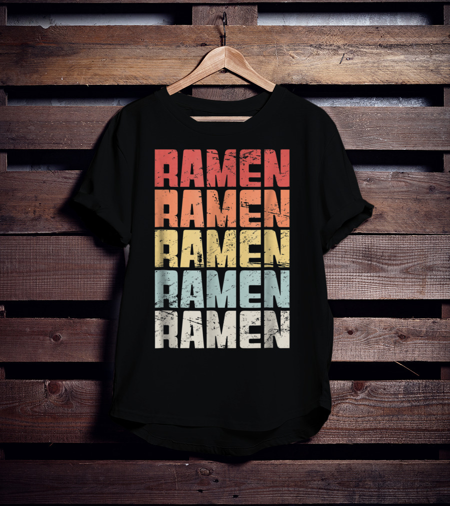 Retro Distressed Multicolor Ramen Repeated Text T-Shirt