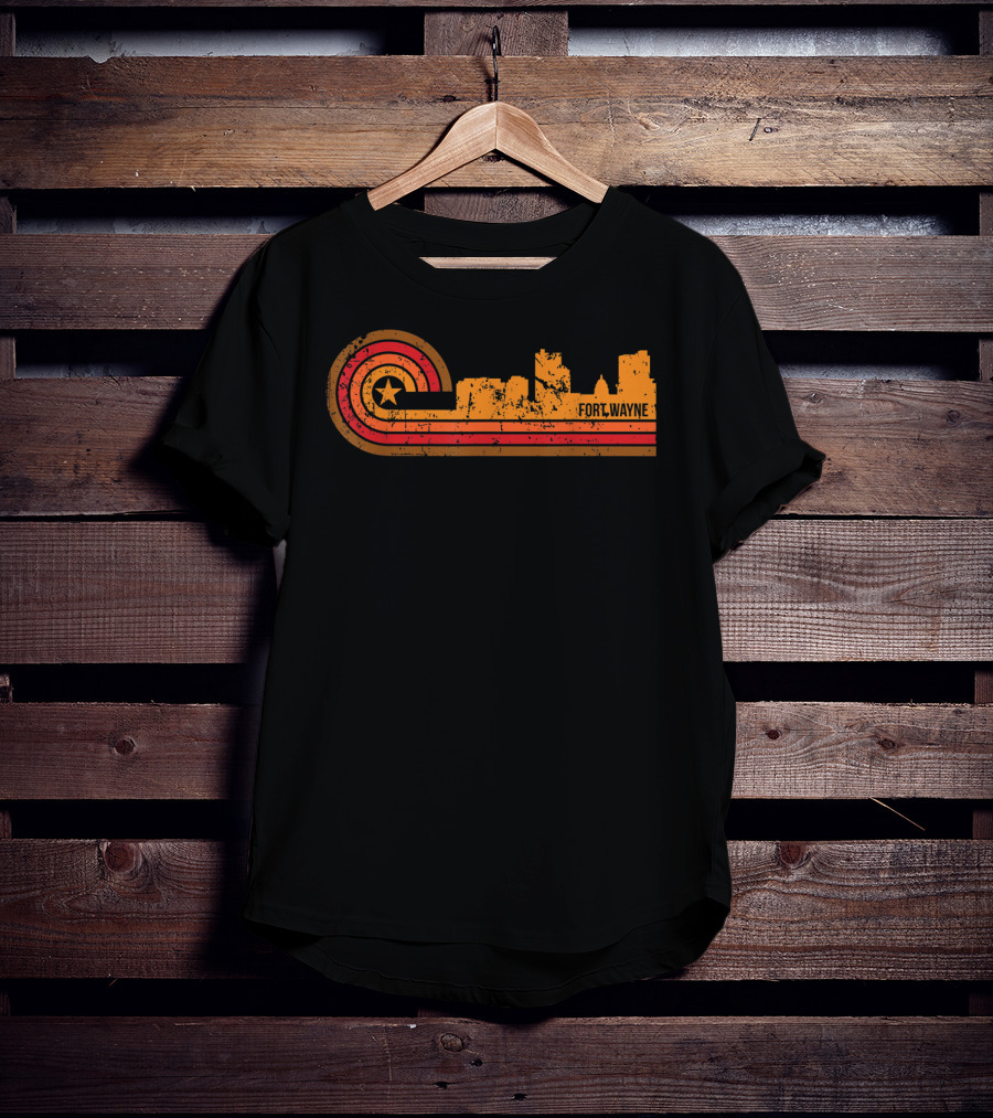 Retro Fort Wayne Indiana Skyline With Star And Stripes T-Shirt