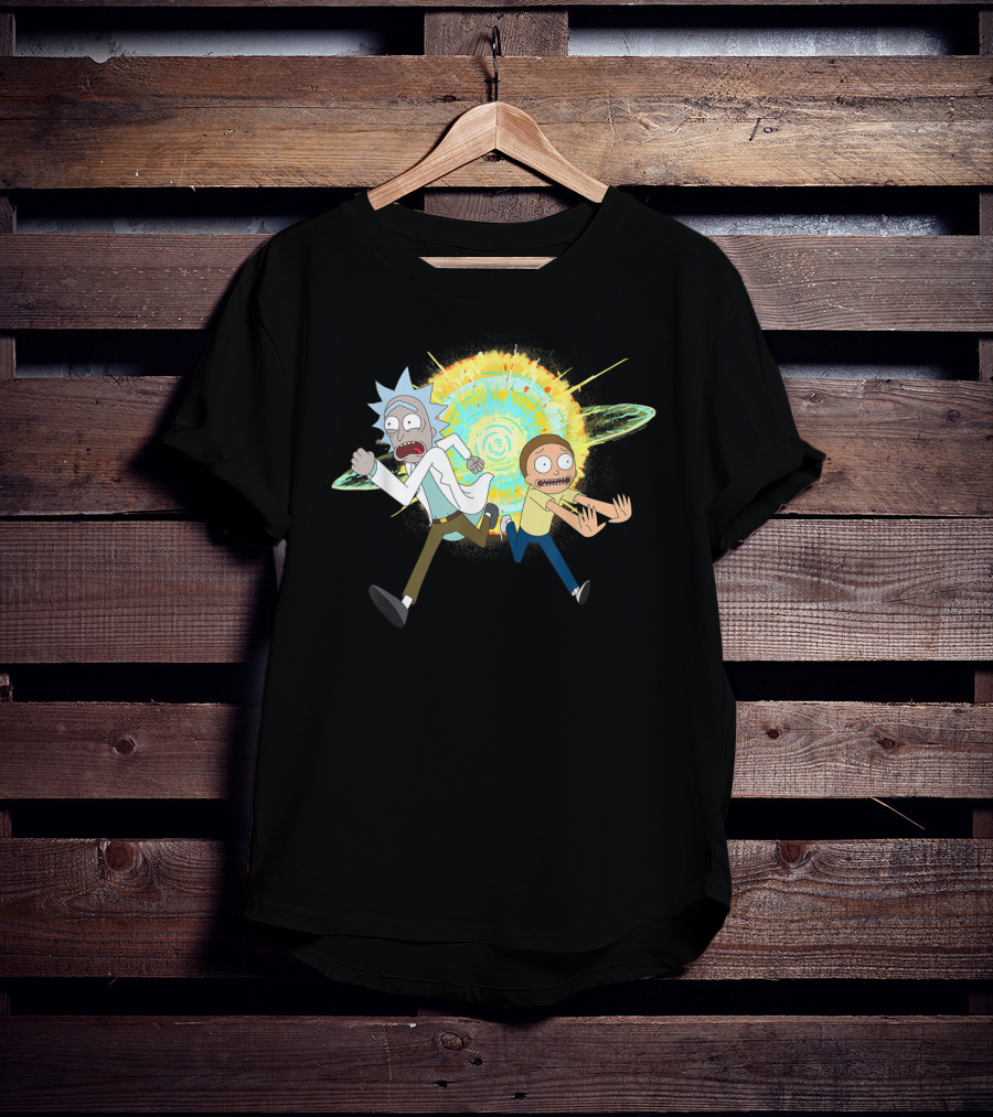 Rick And Morty Running From A Portal Explosion T-Shirt