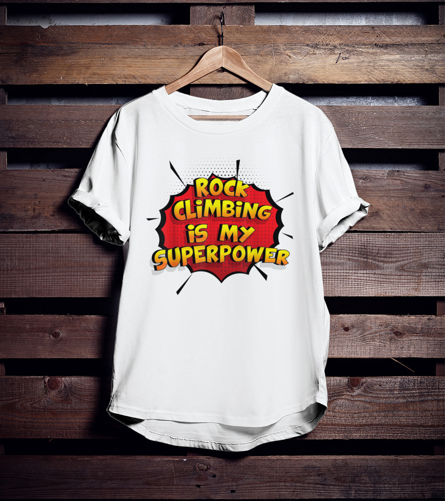 Rock Climbing Is My Superpower Comic Burst T-Shirt
