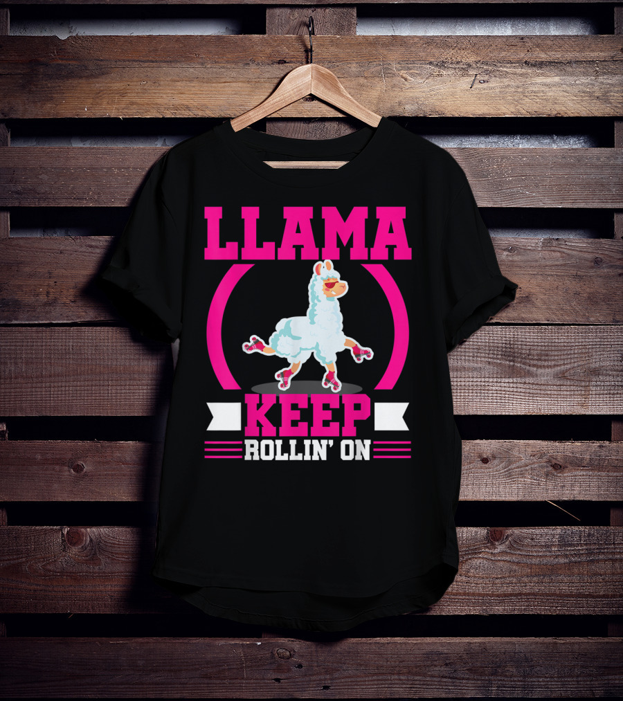 Llama Keep Rollin' On Funny Skater Derby Skating T-Shirt