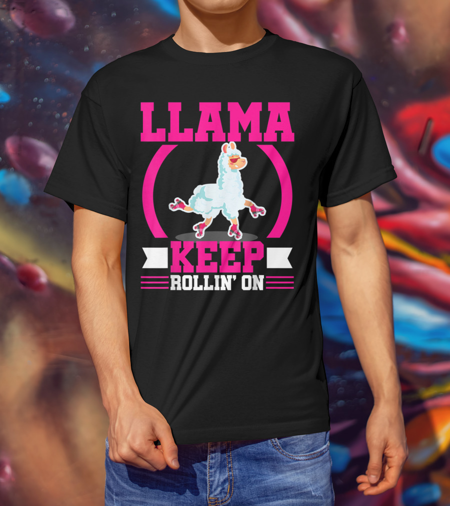 Llama Keep Rollin' On Funny Skater Derby Skating T-Shirt