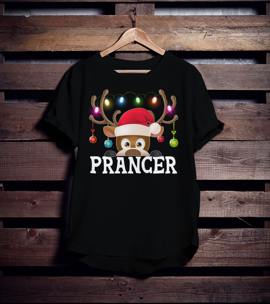 Prancer Santa Reindeer Xmas Lights Ornaments T-Shirt