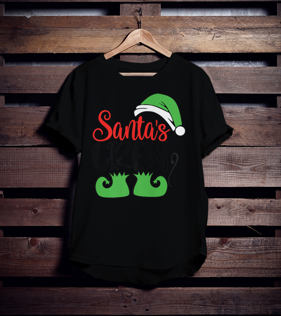 Santa's Crew Christmas Hat And Shoes T-Shirt