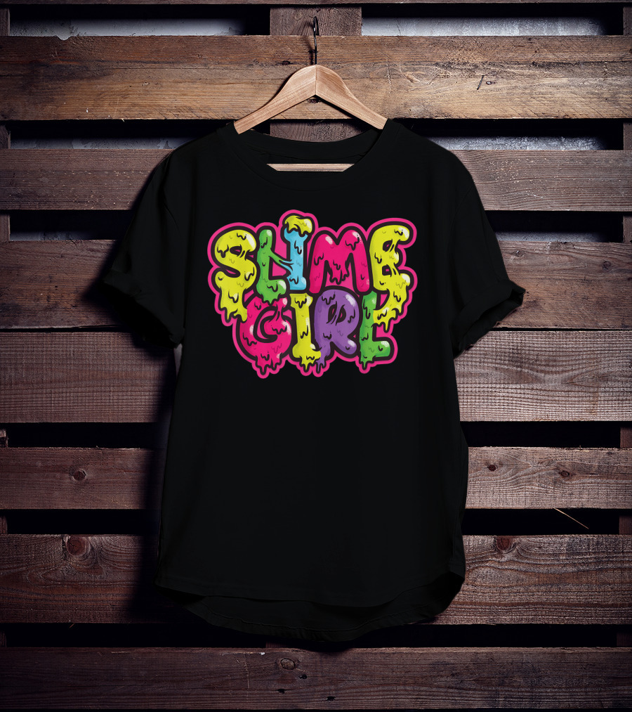 Slime Girl Birthday Party Queen Colorful Dripping Text T-Shirt