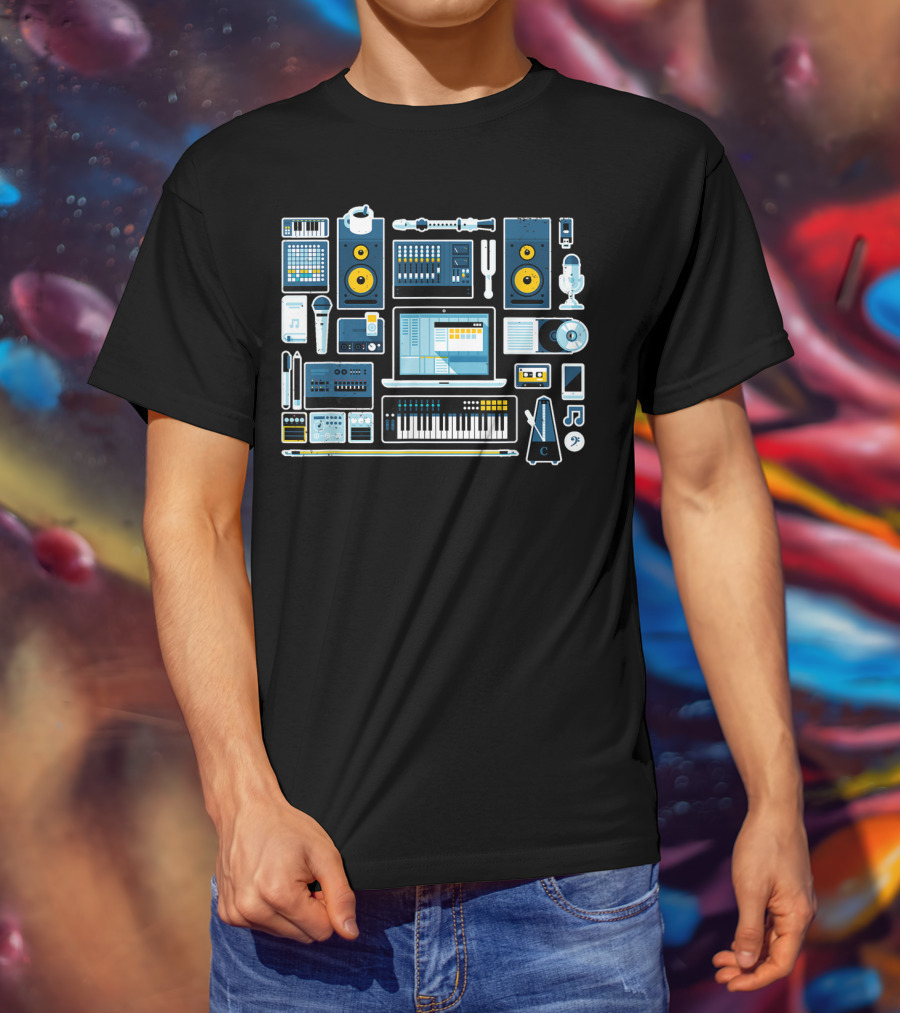 Music Production Essentials Sound Engineer Audio Equipment Collection T-Shirt