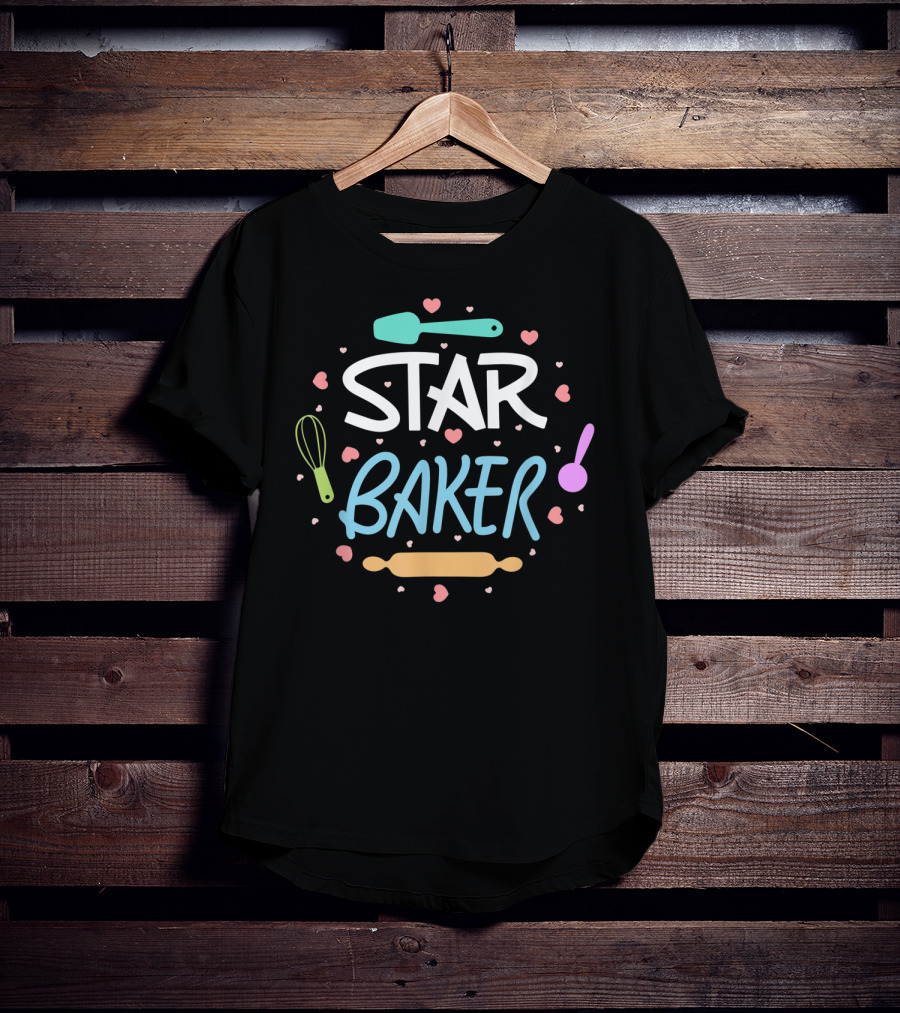 Star Baker Baking Utensils Hearts Fun T-Shirt
