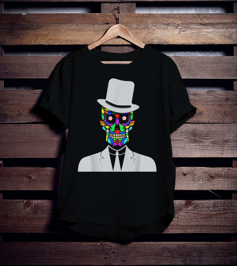 Sugar Skull Baron Samedi Voodoo Colorful Mask In Suit And Top Hat T-Shirt