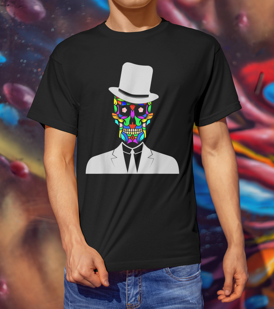Sugar Skull Baron Samedi Voodoo Colorful Mask In Suit And Top Hat T-Shirt