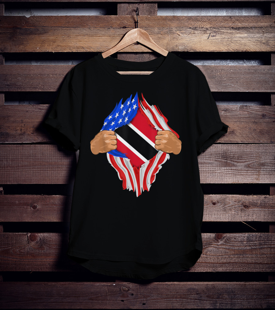 American And Trinidad And Tobago Flag Ripped Open T-Shirt