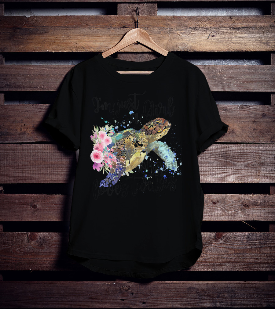 I'm Just A Girl Who Loves Turtles With Floral Turtle T-Shirt