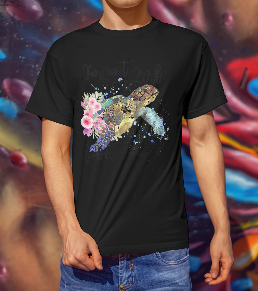 I'm Just A Girl Who Loves Turtles With Floral Turtle T-Shirt