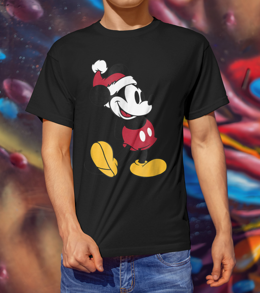 Disney Classic Mickey Mouse In Santa Hat T-Shirt