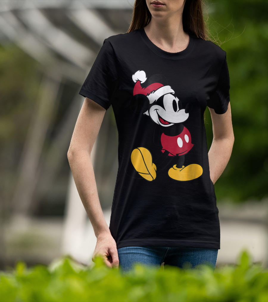 Disney Classic Mickey Mouse In Santa Hat T-Shirt