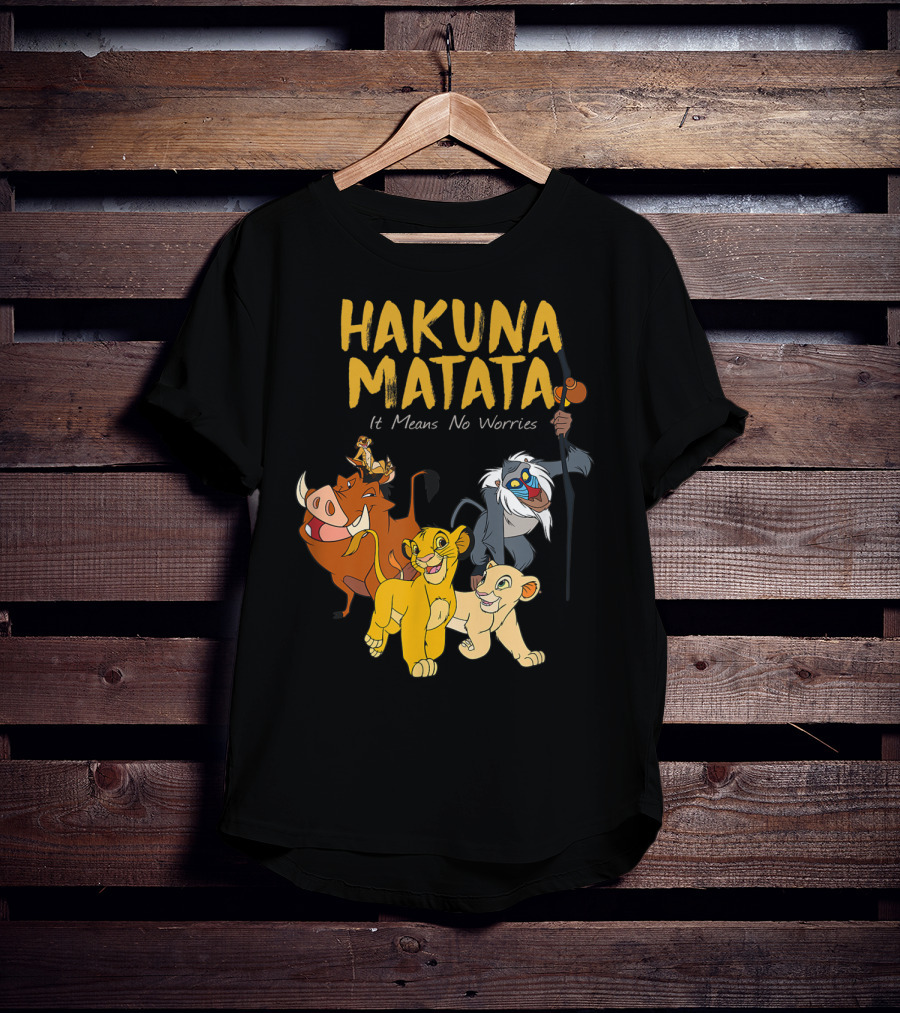 Hakuna Matata Disney Lion King It Means No Worries Characters Rafiki Simba Timon Pumbaa T-Shirt