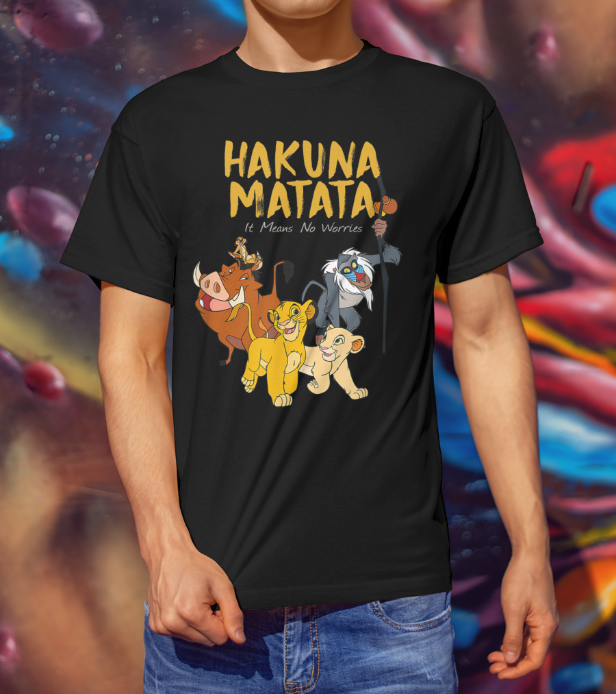 Hakuna Matata Disney Lion King It Means No Worries Characters Rafiki Simba Timon Pumbaa T-Shirt